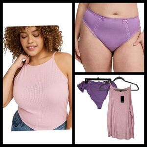 4X 26W Torrid Pink Pointelle High Neck Crop Tank Purple Thong Set Loungewear